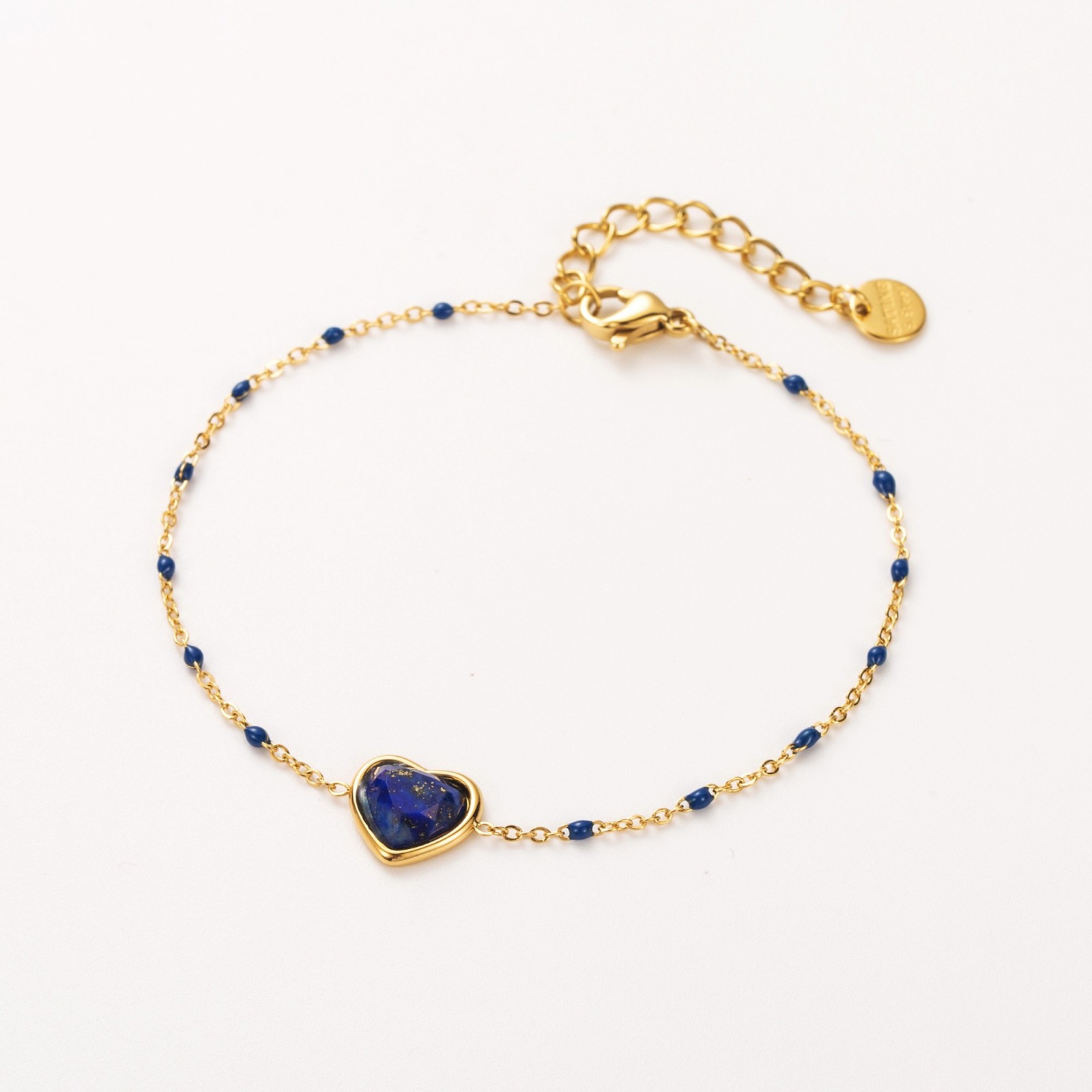 Bracelet Pendentif Coeur de Pierre à Perles Pierre :Lapis Lazuli