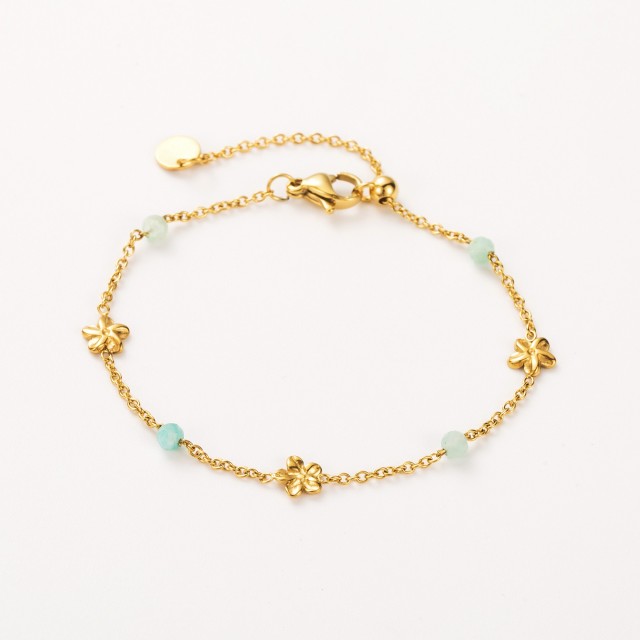 Bracelet Trio de Mini Fleurs et Perles de Pierre Pierre :Amazonite