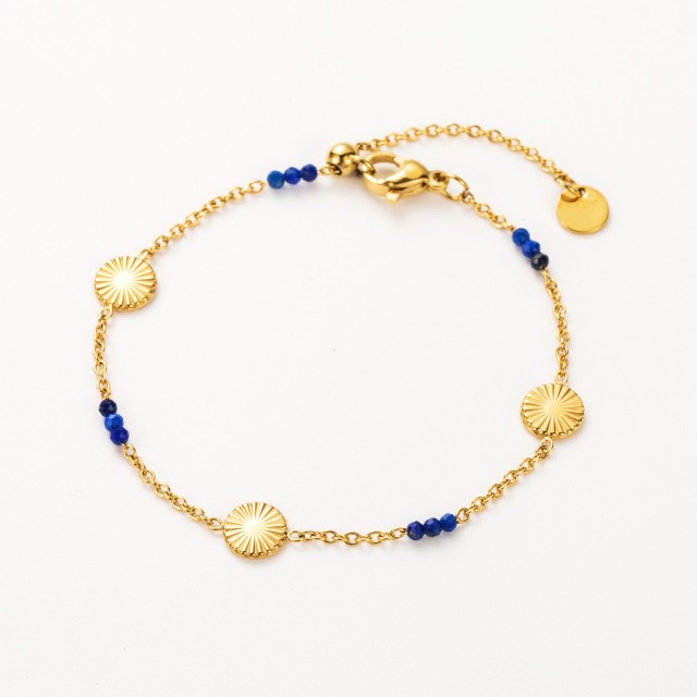 Bracelet Trio de Médaillon Soleil et Mini Perles de Pierre Pierre :Lapis Lazuli