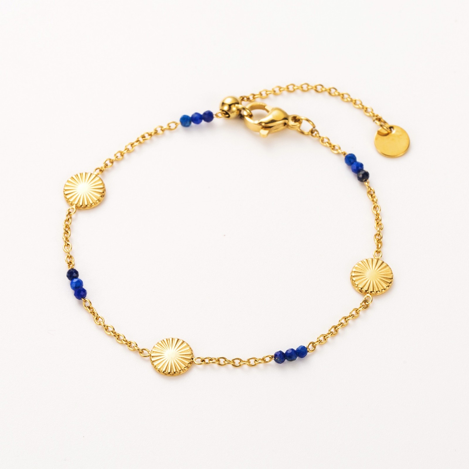 Bracelet Trio de Médaillon Soleil et Mini Perles de Pierre Pierre :Lapis Lazuli