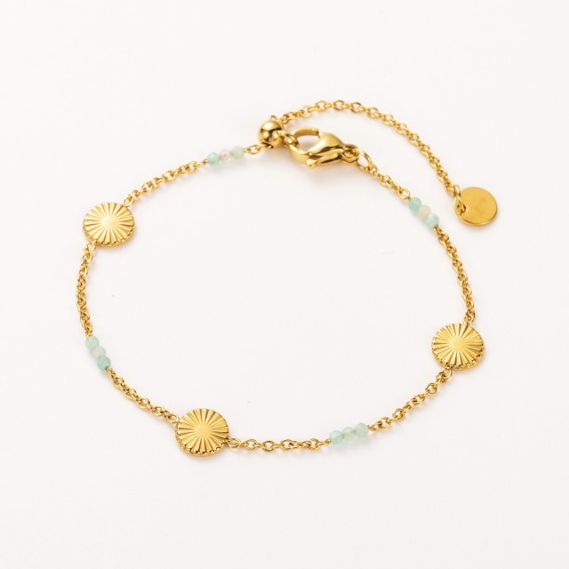 Bracelet Trio de Médaillon Soleil et Mini Perles de Pierre Pierre :Amazonite