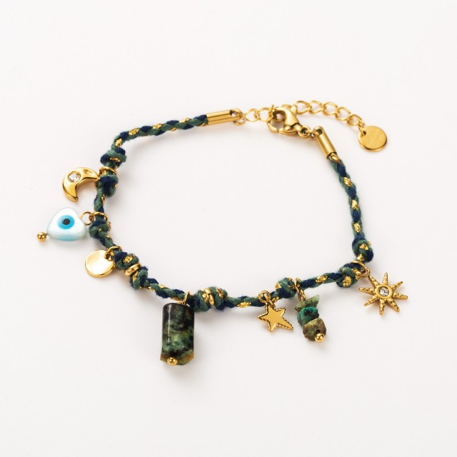 Bracelet Tissu Tressé à Charms Pierre :Turquoise Africaine
