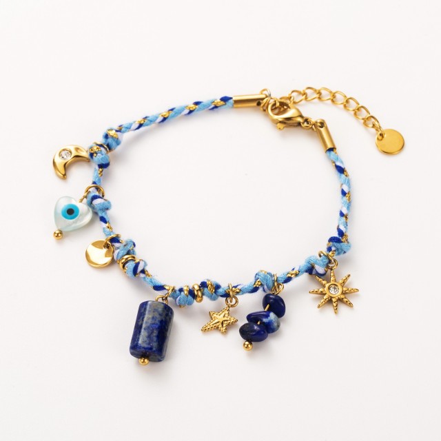Bracelet Tissu Tressé à Charms Pierre :Lapis Lazuli