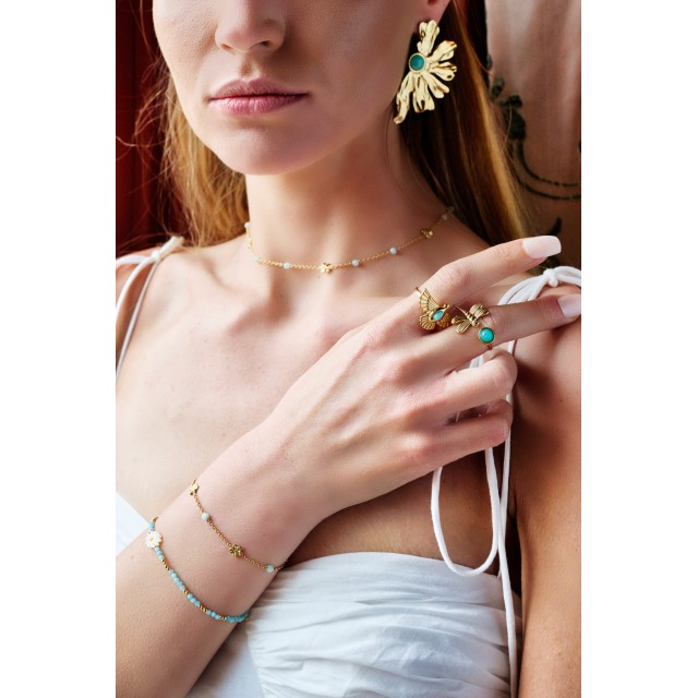 Mini Flowers and Stone Beads Trio Bracelet