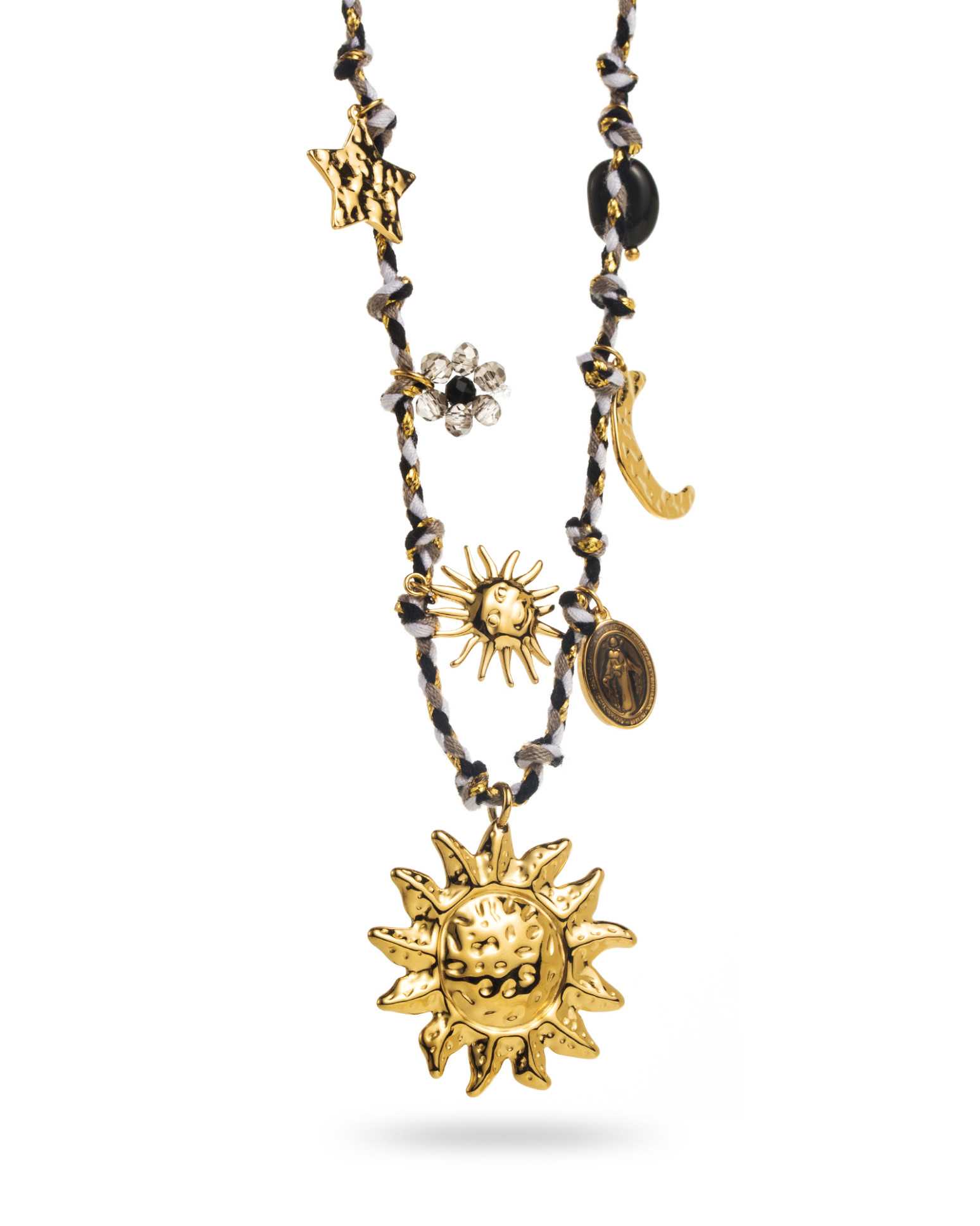 Collier Pendentif Soleil Lune Argent Sterling 925 - Unisexe - SZ77