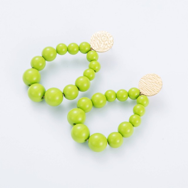 Boucles d'Oreilles Créoles de Perles Martelées Couleur:Vert