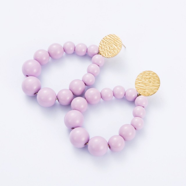 Boucles d'Oreilles Créoles de Perles Martelées Couleur:Violet