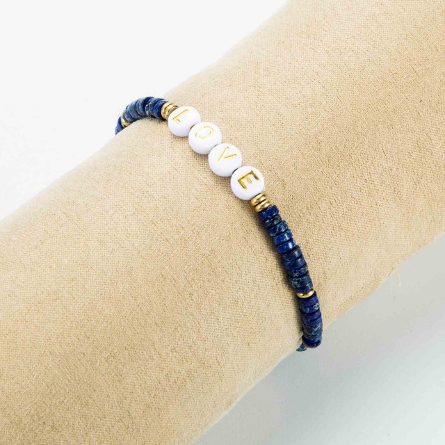 Bracelet Elastique Inscription "LOVE" Couleur:Bleu Marine