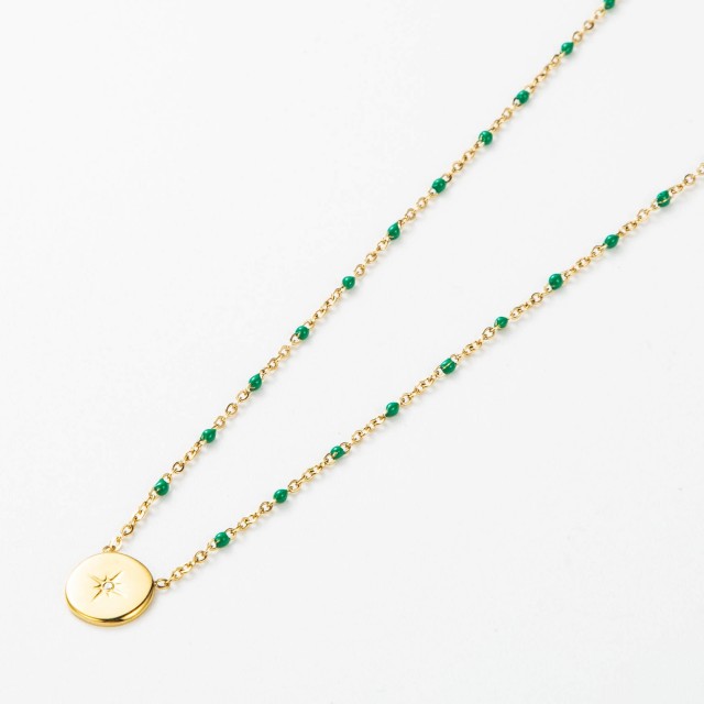 Stainless Steel Short Necklace Color:Green